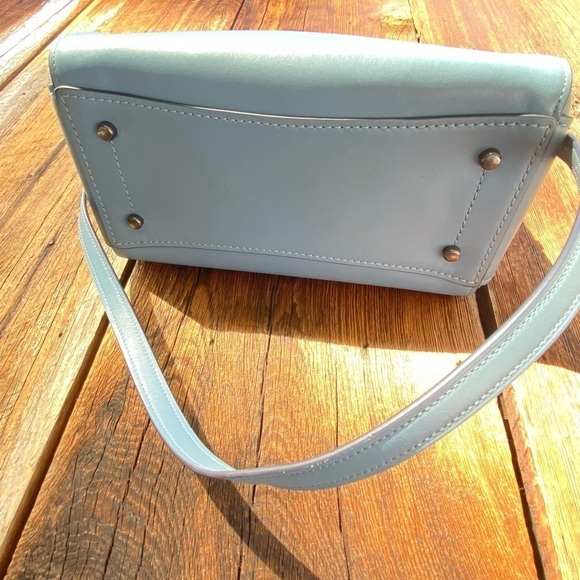 Coach NY Grace Crossbody Satchel in Striking Blue-Gray Leather with Black Edges - Picture 5 of 14